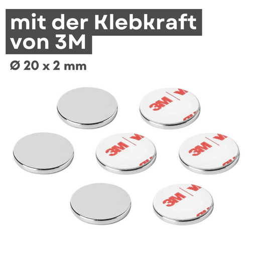 3M selbstklebender Neodym-Magnet Ø20×2 mm N42, superstarke Haftkraft 2,4 kg
