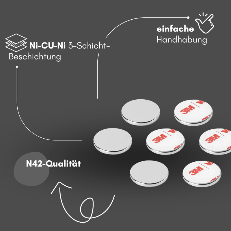 3M selbstklebend Scheibenmagnet Ø 20mm x 2mm Haftkraft 2,40 Kg
