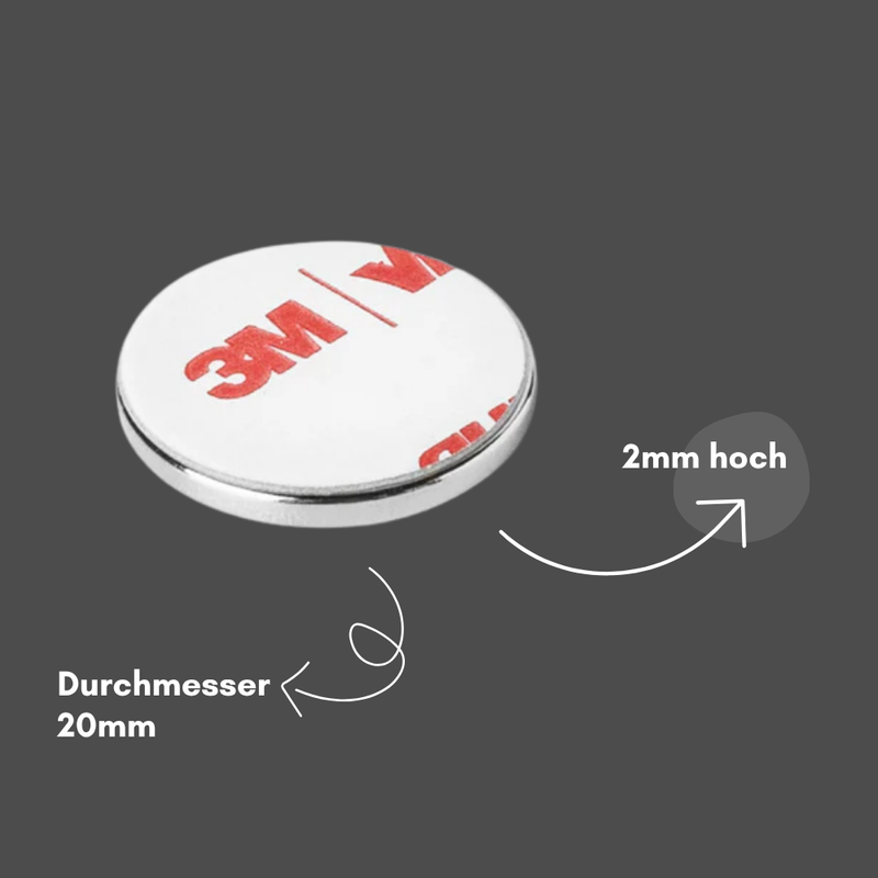 3M selbstklebend Scheibenmagnet Ø 20mm x 2mm Haftkraft 2,40 Kg