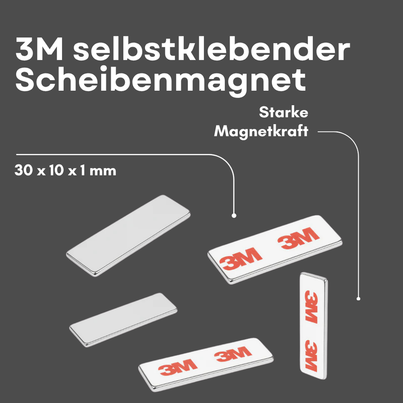 3M Selbstklebender Neodym-Magnet 30x10x1 mm – Superstarker Quadermagnet N42