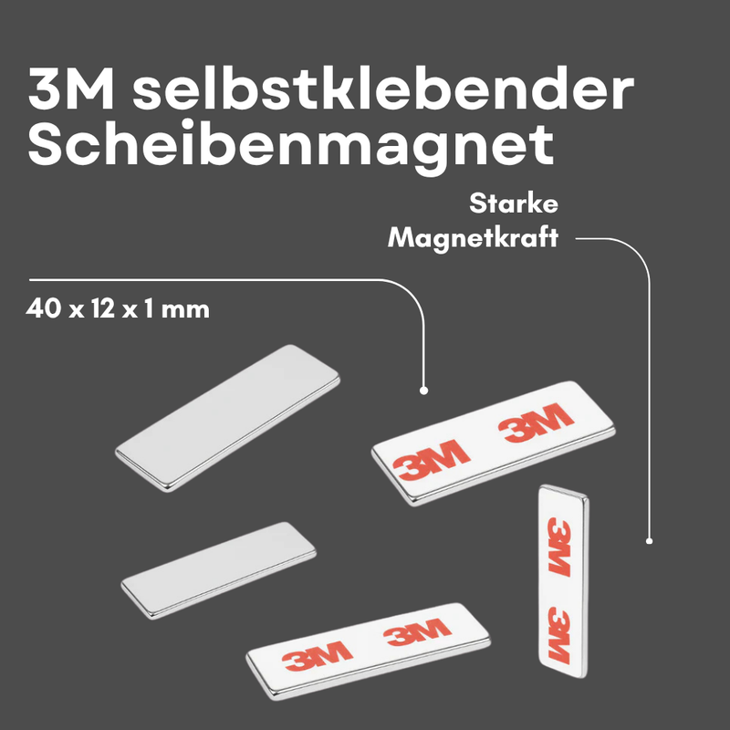 3M Selbstklebender Neodym-Magnet 40x12x1 mm – Superstarker Quadermagnet N42