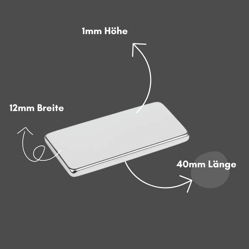 Selbstklebender Neodym-Quadermagnet 40x12x1 mm, langlebig, korrosionsbeständig, Ni-Cu-Ni beschichtet