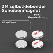 Neodym Scheibenmagnet Ø8x0,75 mm selbstklebend, N42 für Modellbau und Bastelarbeiten