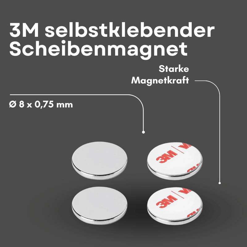 Neodym Scheibenmagnet Ø8x0,75 mm selbstklebend, N42 für Modellbau und Bastelarbeiten