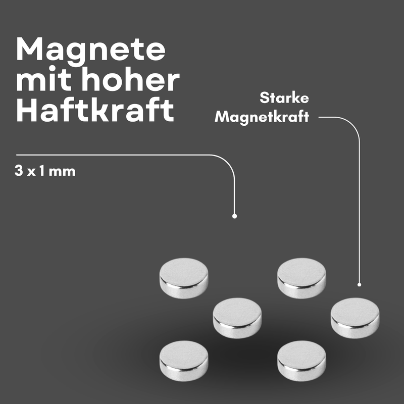 Neodym Magnet Ø 3mm x 1mm - Starker Scheibenmagnet - N42 Supermagnet - Hohe Haftkraft bis 109g