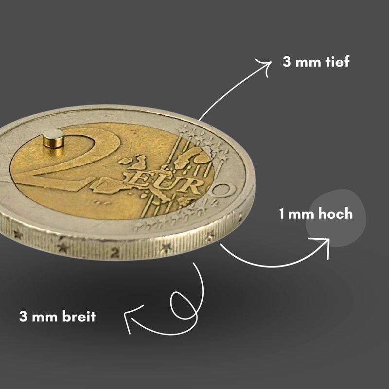 Neodym Magnet Ø 3mm x 1mm - Starker Scheibenmagnet - N42 Supermagnet - Hohe Haftkraft bis 109g