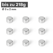 Neodym Scheibenmagnet 3x2 mm – N42, silberfarben, 218 g Haftkraft