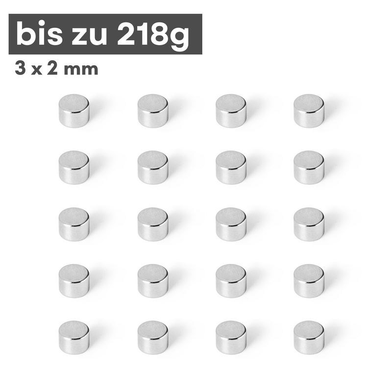Neodym Magnet Ø 3mm x 2mm - Starker Scheibenmagnet - N42 Supermagnet - Hohe Haftkraft bis 218g