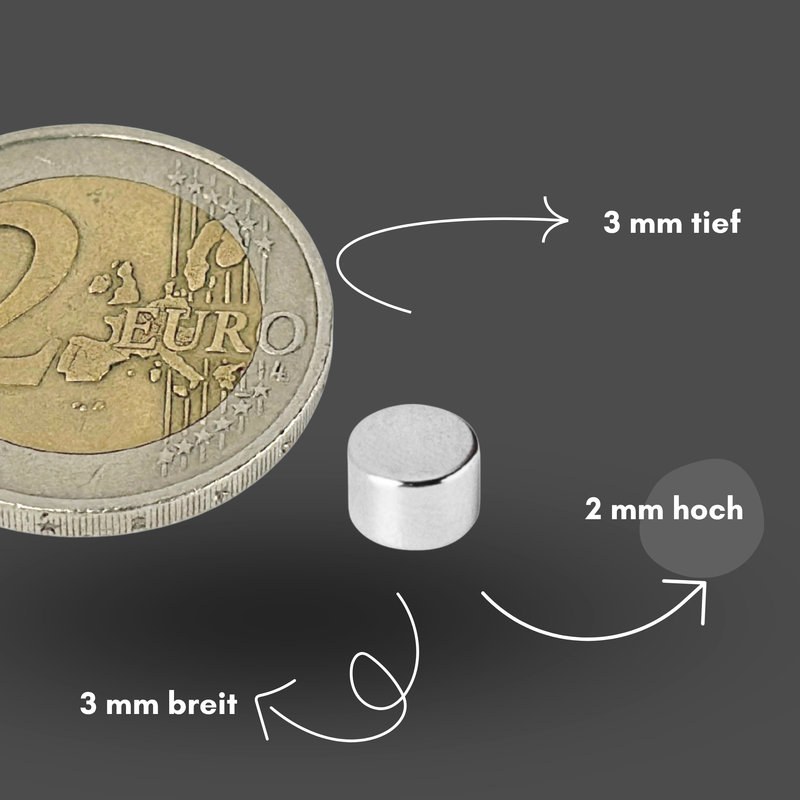 Neodym Magnet Ø 3mm x 2mm - Starker Scheibenmagnet - N42 Supermagnet - Hohe Haftkraft bis 218g