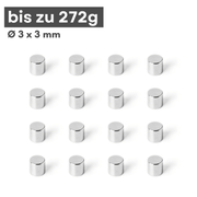 Neodym Scheibenmagnet 3x3 mm – N42, silberfarben, 272 g Haftkraft