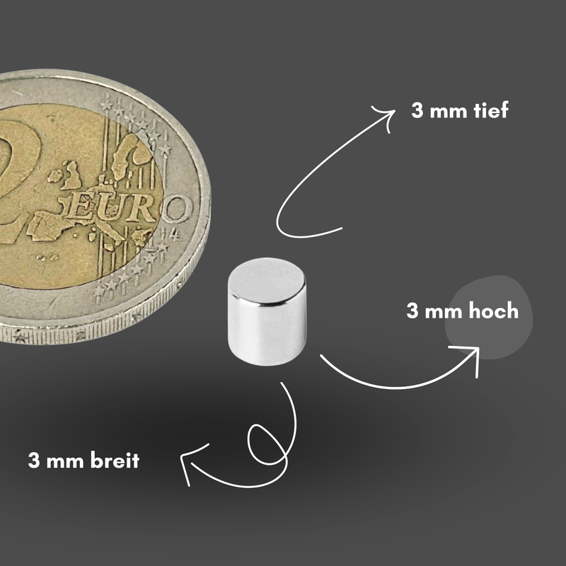 Neodym Magnet Ø 3mm x 3mm - Starker Scheibenmagnet - N42 Supermagnet - Hohe Haftkraft bis 272g