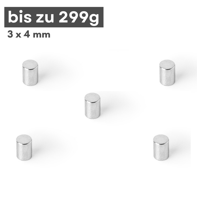 Neodym Magnet Ø 3mm x 4mm - Starke Scheibenmagnete N42 Supermagnet - Hohe Haftkraft bis 299g