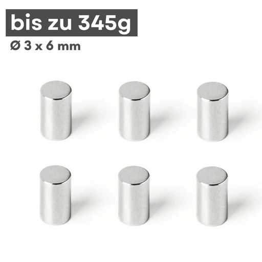 Neodym Scheibenmagnet 3x6 mm – N42, silberfarben, 345 g Haftkraft