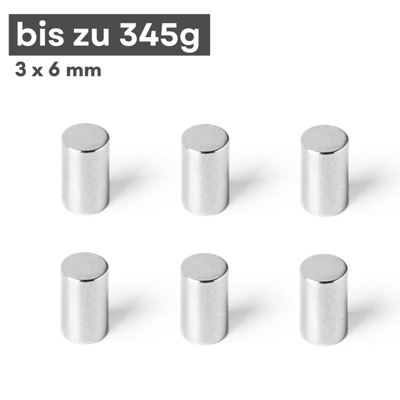 Neodym Magnet Ø 3mm x 6mm - Starker Scheibenmagnet - N42 Supermagnet - Hohe Haftkraft bis 345g
