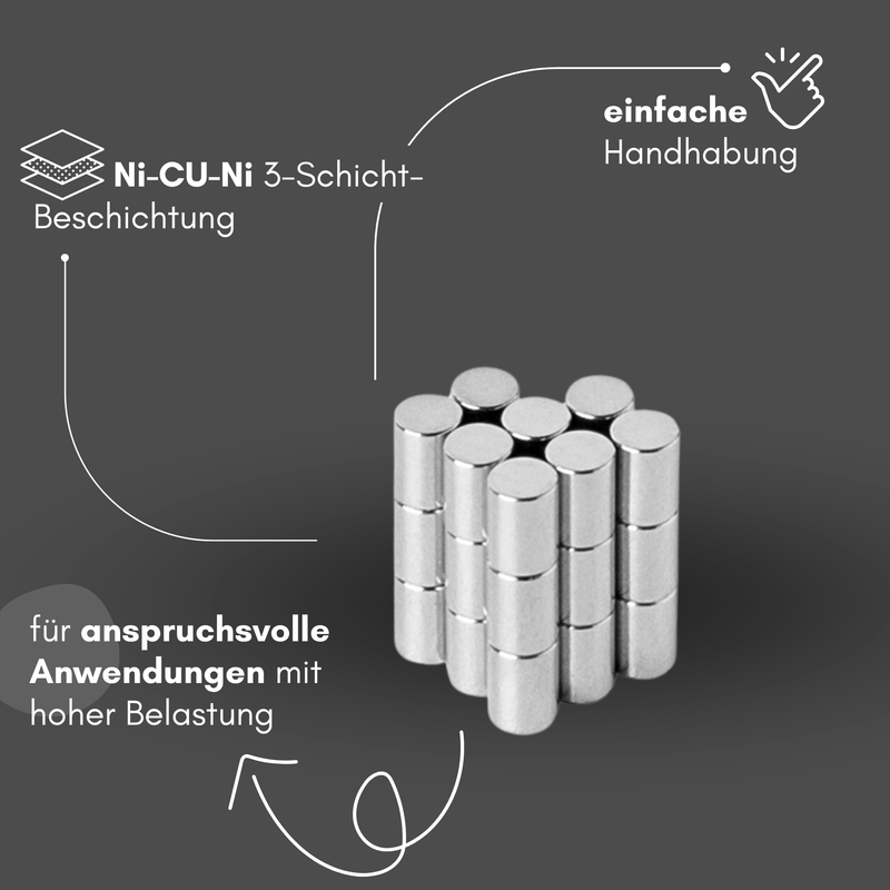 Neodym Magnet Ø 3mm x 6mm - Starker Scheibenmagnet - N42 Supermagnet - Hohe Haftkraft bis 345g