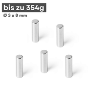 Neodym Scheibenmagnet 3x8 mm – N42, silberfarben, 354 g Haftkraft