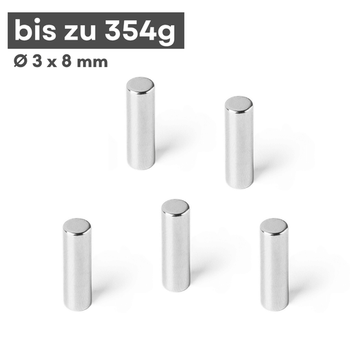Neodym Scheibenmagnet 3x8 mm – N42, silberfarben, 354 g Haftkraft