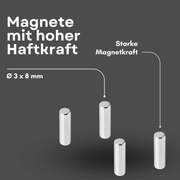 Mini-Supermagnet 3x8 mm – kompakt, N42, Ni-Cu-Ni beschichtet