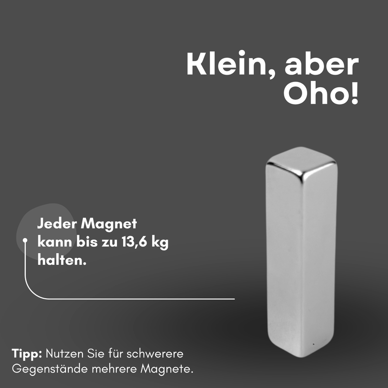 Neodym Magnet 40mm x 10mm x 10mm - N38 Supermagnet - Quadermagnete - Hohe Haftkraft bis 13,6kg