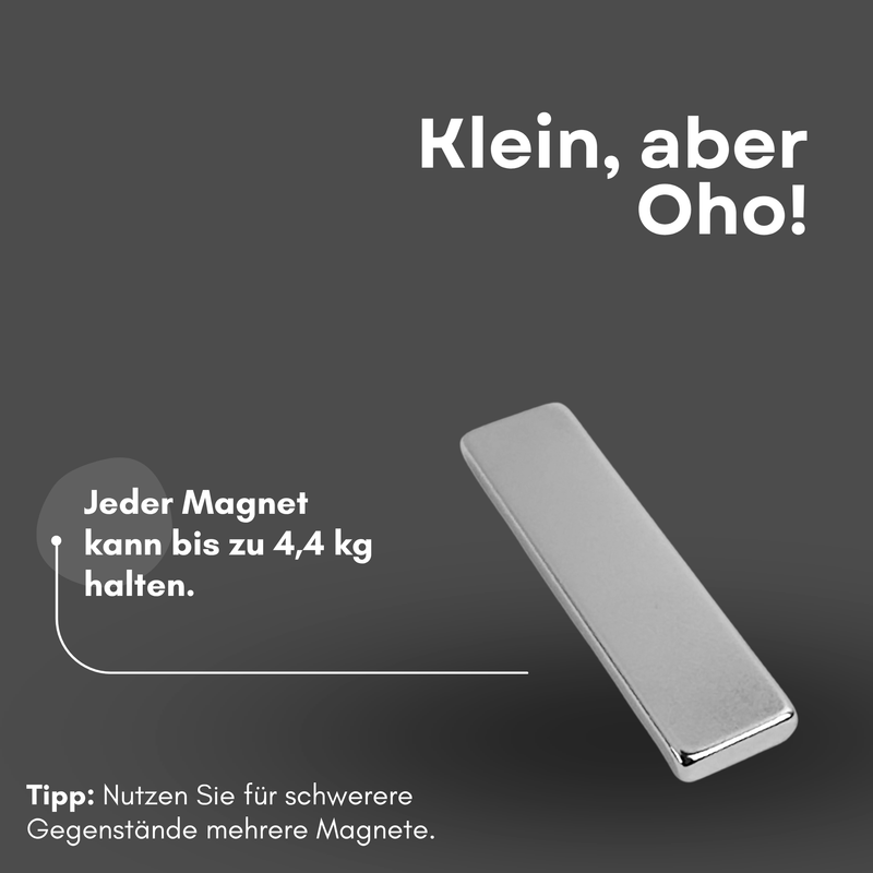 Neodym Magnet 40mm x 10mm x 3mm - N38 Supermagnet - Quadermagnete - Hohe Haftkraft bis 4,4kg