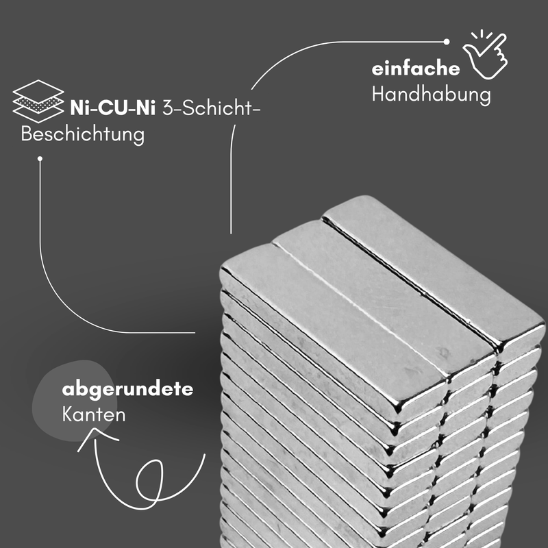 Neodym Magnet 40mm x 10mm x 4mm - N38 Supermagnet - Quadermagnete - Hohe Haftkraft bis 6,5kg