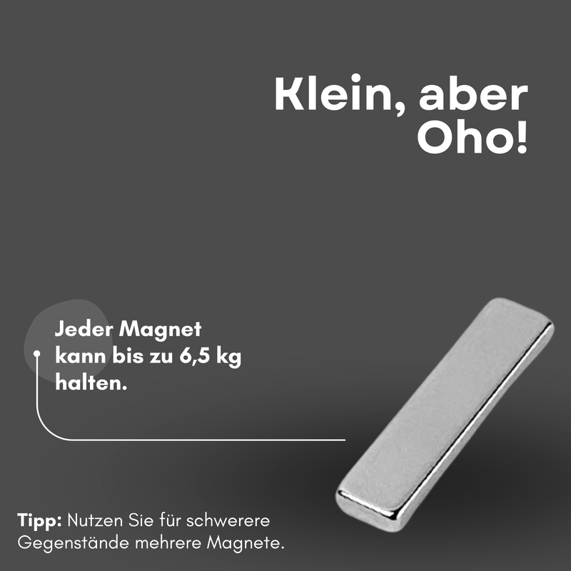 Neodym Magnet 40mm x 10mm x 4mm - N38 Supermagnet - Quadermagnete - Hohe Haftkraft bis 6,5kg