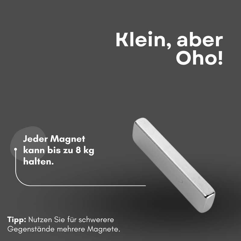 Neodym Magnet 40mm x 10mm x 5mm - N38 Supermagnet - Quadermagnete - Hohe Haftkraft bis 8kg
