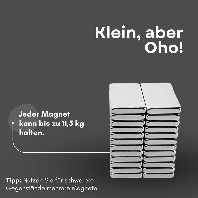 Neodym Magnet 40mm x 15mm x 6mm - N38 Supermagnet - Quadermagnete - Hohe Haftkraft bis 11,5kg