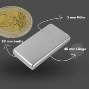 Präziser Neodym Supermagnet 40x20x5 mm, perfekt für Bastelprojekte und Konstruktionen