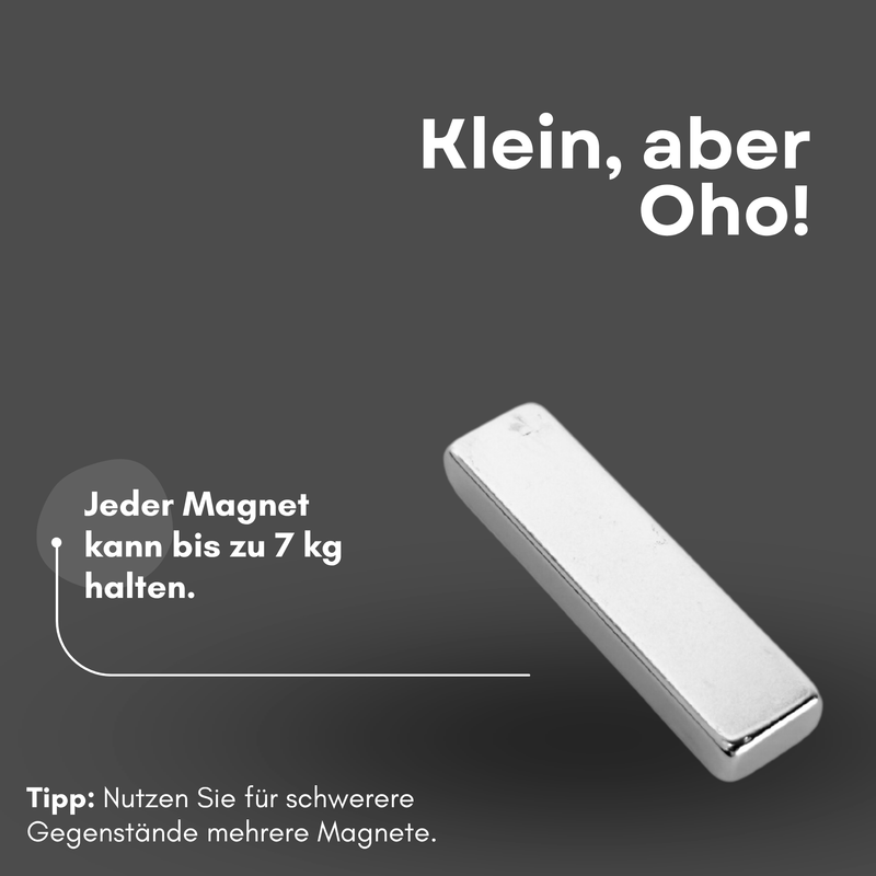 Neodym Magnet 40mm x 8mm x 5mm - N38 Supermagnet - Quadermagnete - Hohe Haftkraft bis 7kg