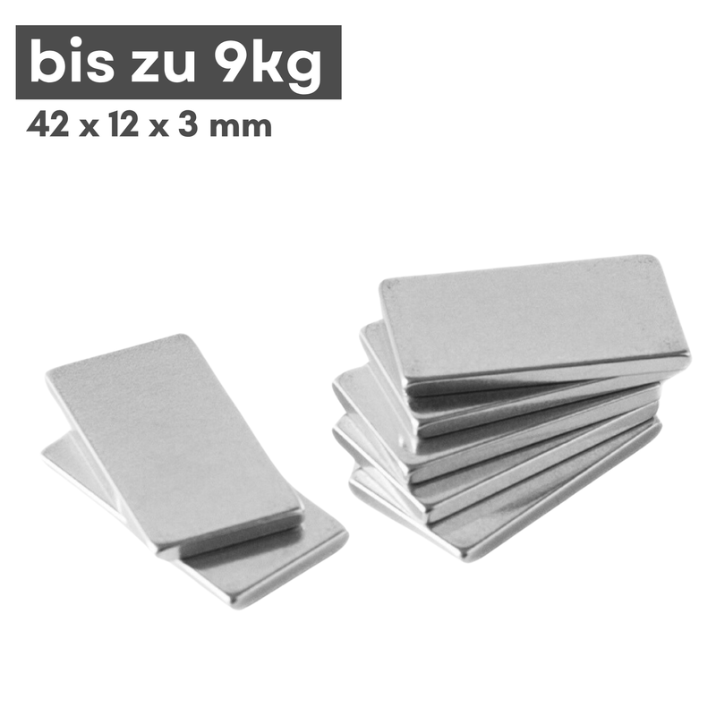 Neodym Magnet 42mm x 12mm x 3mm - N38 Supermagnet - Quadermagnete - Hohe Haftkraft bis 9kg