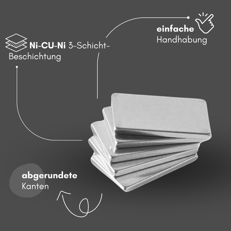 Neodym Magnet 42mm x 12mm x 3mm - N38 Supermagnet - Quadermagnete - Hohe Haftkraft bis 9kg