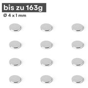 Neodym Scheibenmagnet 4x1 mm N42 – silberfarben, Haftkraft ca. 163 g