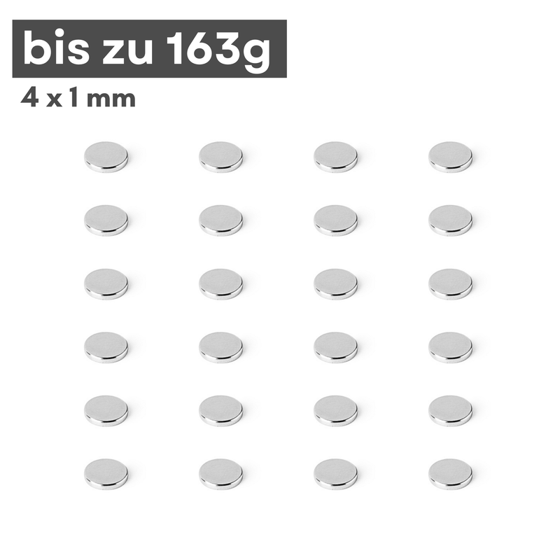 Neodym Magnet Ø 4mm x 1mm - Starker Scheibenmagnet - N42 Supermagnet - Hohe Haftkraft bis 163g