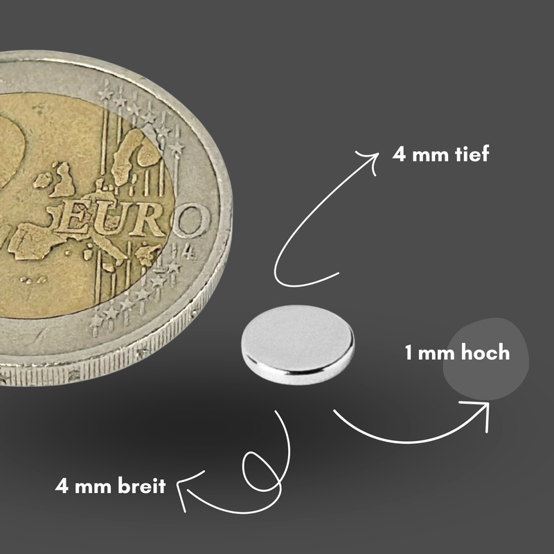 Neodym Magnet Ø 4mm x 1mm - Starker Scheibenmagnet - N42 Supermagnet - Hohe Haftkraft bis 163g
