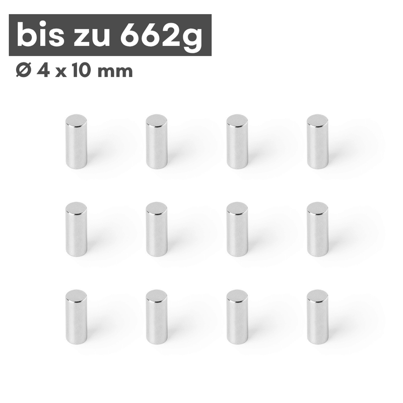 Neodym Scheibenmagnet 4x10 mm N42 – silberfarben, Haftkraft ca. 662 g