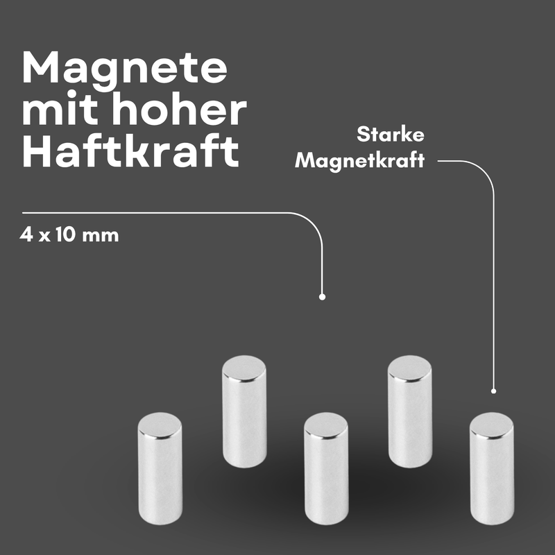Neodym Magnet Ø 4mm x 10mm - Starker Scheibenmagnet - N42 Supermagnet - Hohe Haftkraft bis 662g