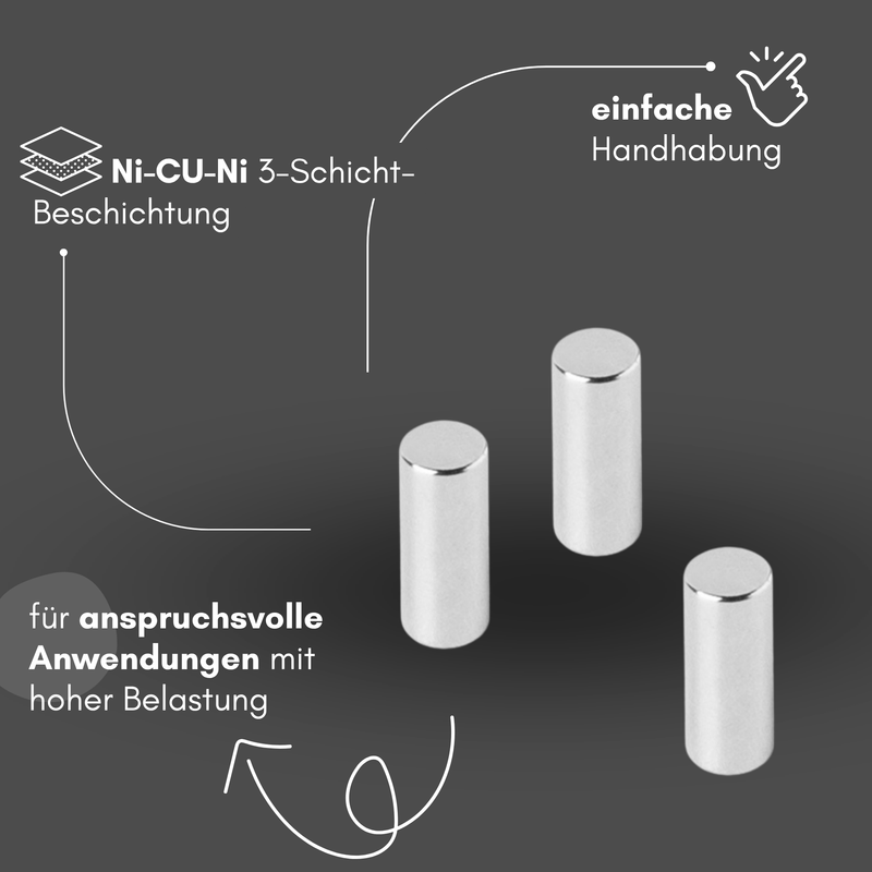 Neodym Magnet Ø 4mm x 10mm - Starker Scheibenmagnet - N42 Supermagnet - Hohe Haftkraft bis 662g