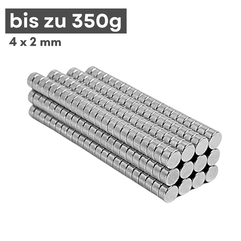 Neodym Magnet Ø 4mm x 2mm - Starker Scheibenmagnet - N42 Supermagnet - Hohe Haftkraft bis 350g