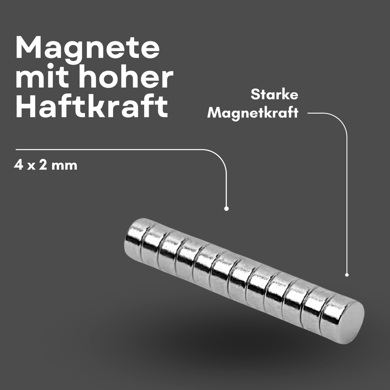 Neodym Magnet Ø 4mm x 2mm - Starker Scheibenmagnet - N42 Supermagnet - Hohe Haftkraft bis 350g