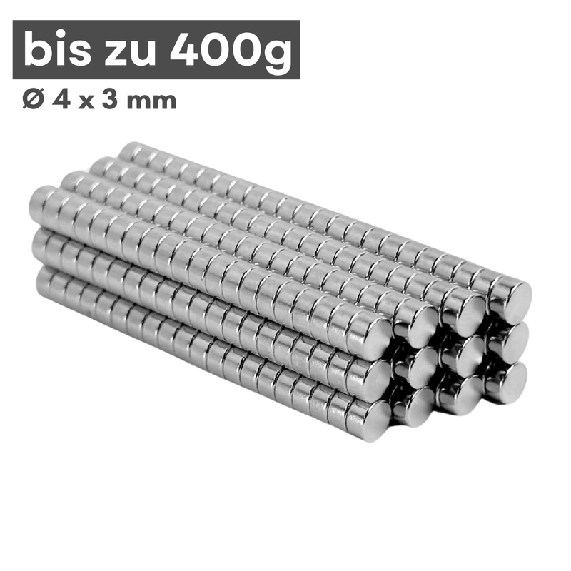 Neodym Scheibenmagnet 4x3 mm N38 – silberfarben, kompakt & stark