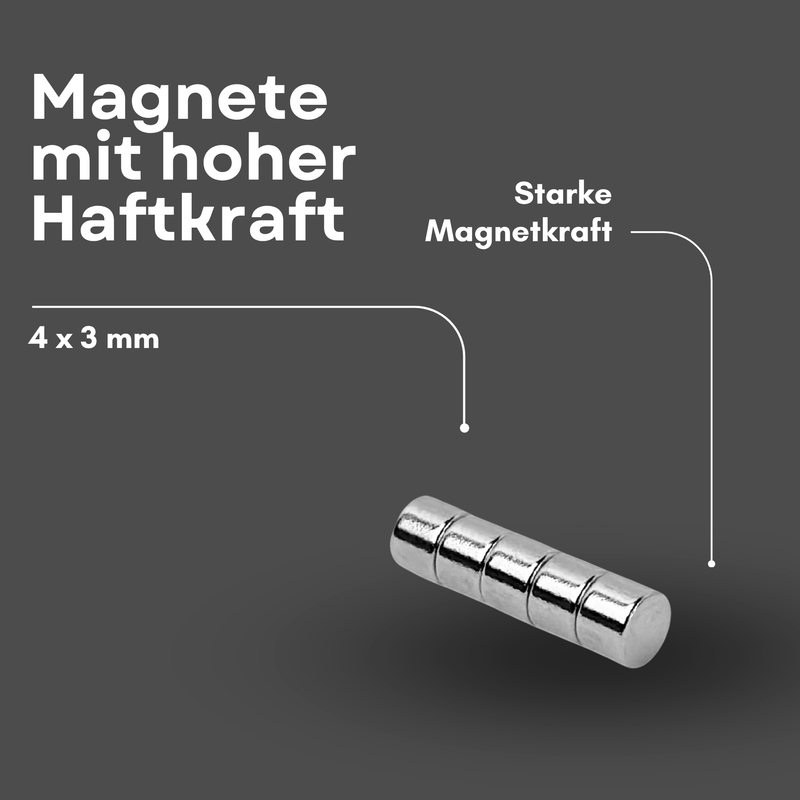 Neodym Magnet Ø 4mm x 3mm - Starker Scheibenmagnet - N38 Supermagnet - Hohe Haftkraft bis 400g