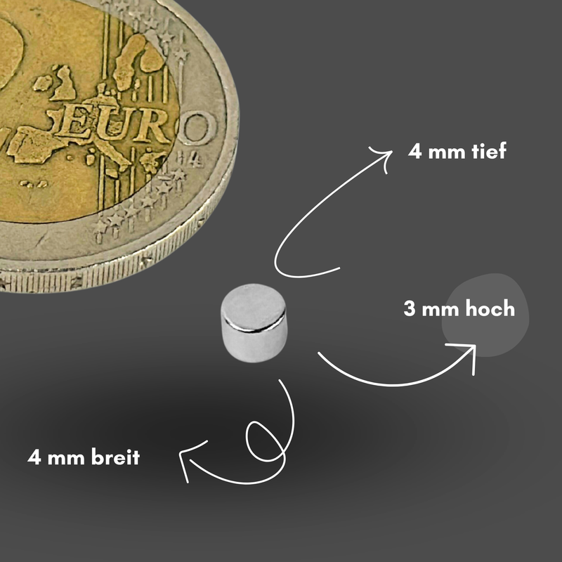 Neodym Magnet Ø 4mm x 3mm - Starker Scheibenmagnet - N38 Supermagnet - Hohe Haftkraft bis 400g
