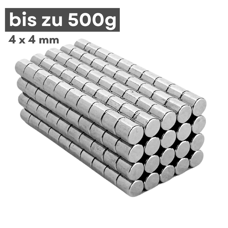 Neodym Magnet Ø 4mm x 4mm - Starker Scheibenmagnet - N38 Supermagnet - Hohe Haftkraft bis 500g