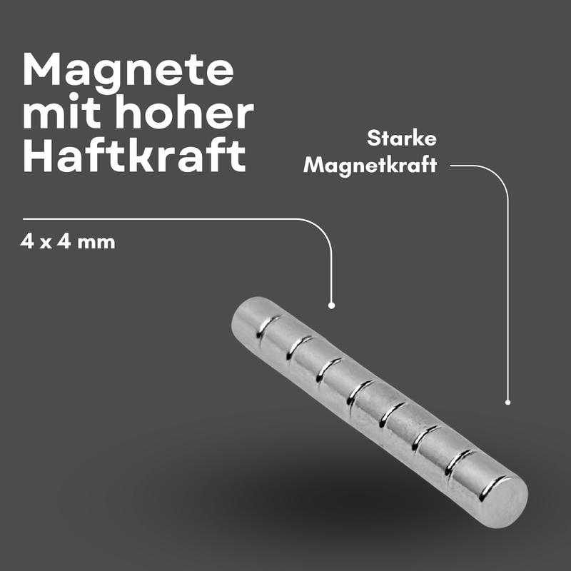 Neodym Magnet Ø 4mm x 4mm - Starker Scheibenmagnet - N38 Supermagnet - Hohe Haftkraft bis 500g