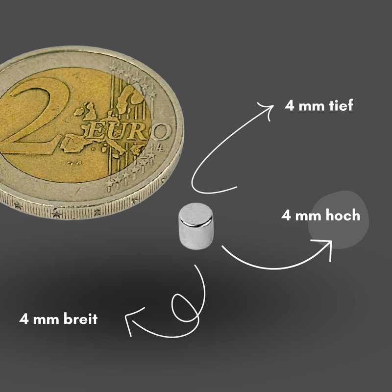 Neodym Magnet Ø 4mm x 4mm - Starker Scheibenmagnet - N38 Supermagnet - Hohe Haftkraft bis 500g