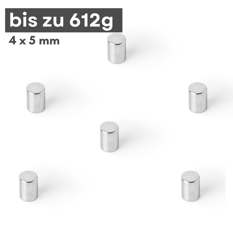 Neodym Magnet Ø 4mm x 5mm - Starker Scheibenmagnet - N42 Supermagnet - Hohe Haftkraft bis 612g