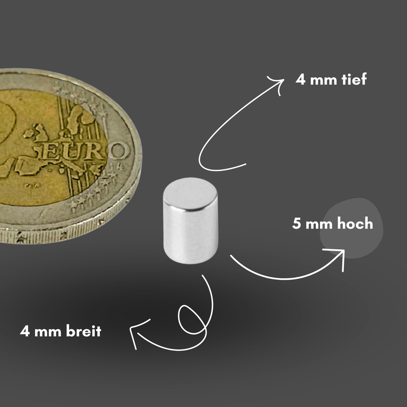 Neodym Magnet Ø 4mm x 5mm - Starker Scheibenmagnet - N42 Supermagnet - Hohe Haftkraft bis 612g