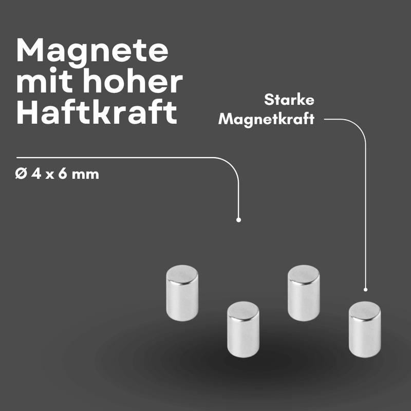 Supermagnet 4x6 mm – kompakt, N42, Ni-Cu-Ni beschichtet