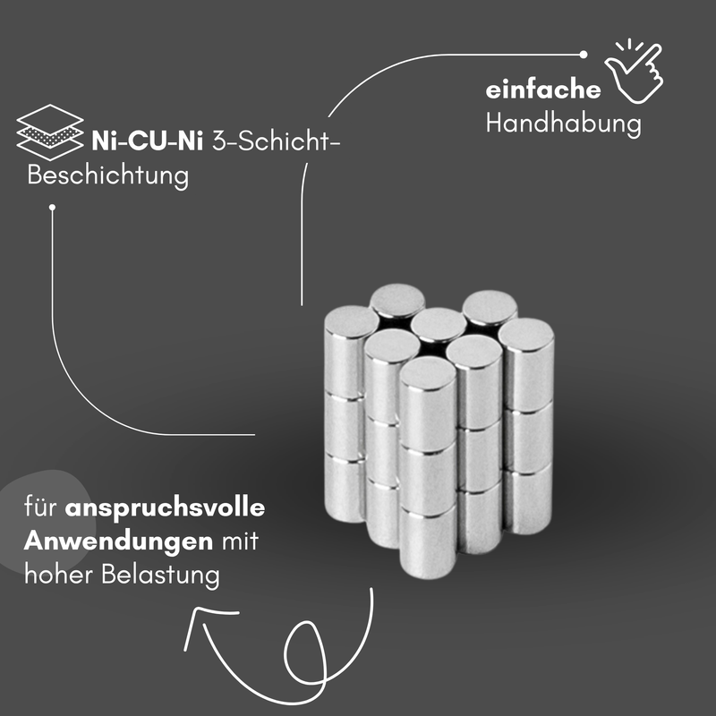 Neodym Magnet Ø 4mm x 6mm - Starker Scheibenmagnet - N42 Supermagnet - Hohe Haftkraft bis 639g
